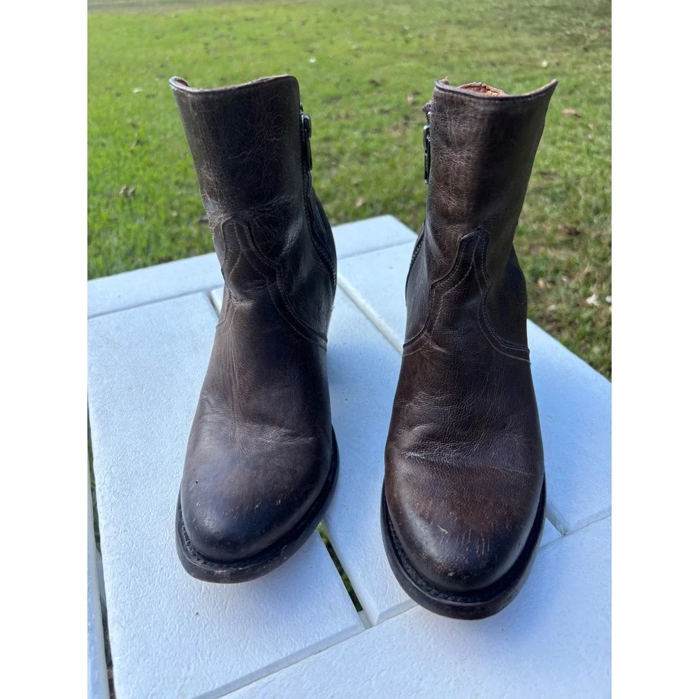 Lucchese M5847 Leather Western Ankle Boots Buckle Straps Round Toe 7B Womens